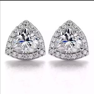 1.46 ct tw trillion cut hallo diamond earrings